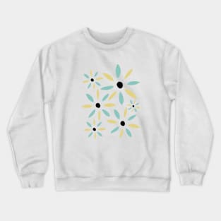 Yellow And Aqua Blue Abstract Retro Flowers Crewneck Sweatshirt